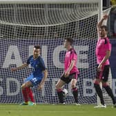 France's Laurent Koscielny celebrates scoring for France against Scotland in Metz in 2016.