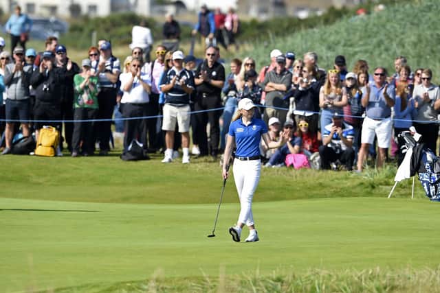 Louise Duncan was watched by a huge crowd during her final round in the AIG Women's Open at Carnoustie. Picture: Ian Rutherford/PA Wire.