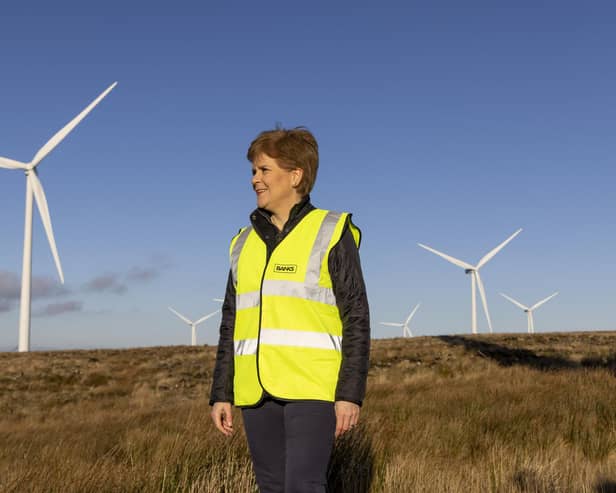 Nicola Sturgeon visits a wind farm near Strathaven in November (Picture: Robert Perry/Getty Images)