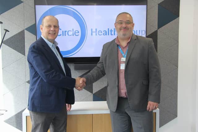 British Skin Foundation CEO, Matthew Patey OBE thanks Adam Busby, Group Clinical Director at CHG