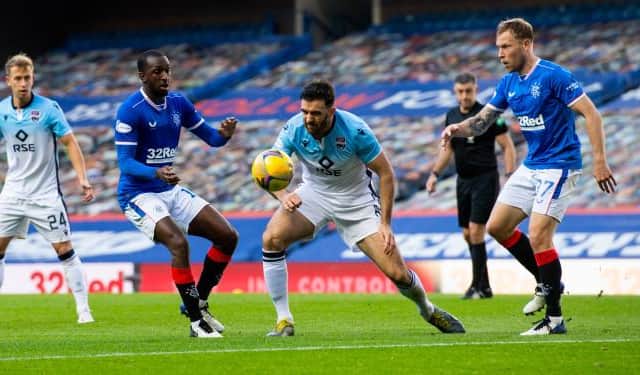 Rangers Glen Kamara and Ross Draper in action during a Ladbrokes Premiership match between Rangers and Ross County at Ibrox Stadium on October 04, in Glasgow, Scotland (Photo by Alan Harvey / SNS Group)
