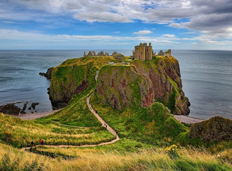 The Gaelic translation for Dunnottar is "fort on the shelving slope" and this is why the fortress has played such a prominent role in Scottish history back in the 18th century with the Jacobite rising because it was a defensive and strategic location. Described as a "ruined medieval fortress" today you can still explore it at the north-eastern coast of Scotland, 2 miles away from Stonehaven.