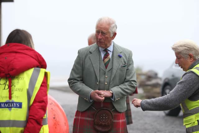 The Prince of Wales during a visit to Caithness Beach Clean Group at Scrabster Beach in Thurso as part of a two-day visit to Scotland. (Picture credit: Paul Campbell/PA Wire)