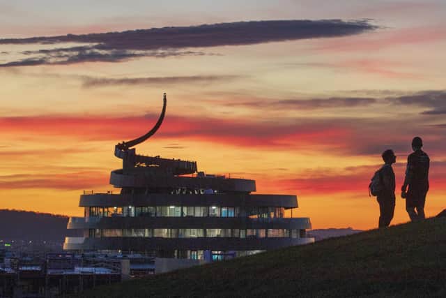 The distinctive W Hotel within Edinburgh's St James Quarter development at sunset. Picture: Jane Barlow