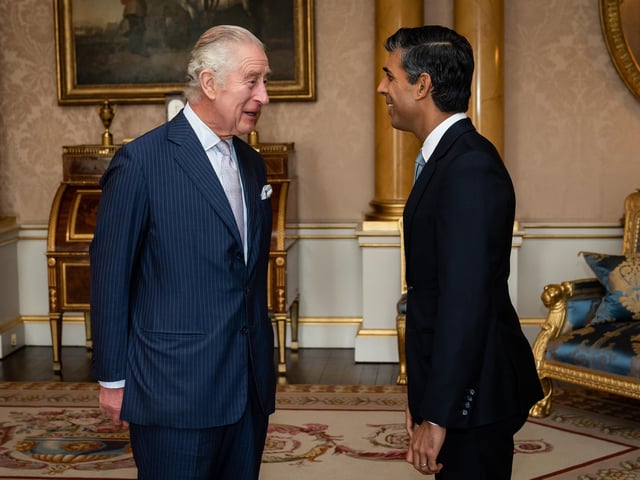 King Charles III welcomes Rishi Sunak during an audience at Buckingham Palace, London, where he invited the newly elected leader of the Conservative Party to become Prime Minister and form a new government.