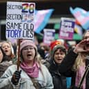 Trans rights demonstrators attend a rally on Buchanan Street in Glasgow. Scottish Labour frontbencher Pauline McNeill has been forced to drop out of hosting and attending an event with prominent gender critical activists following a formal complaint. Picture: Jeff J Mitchell/Getty Images