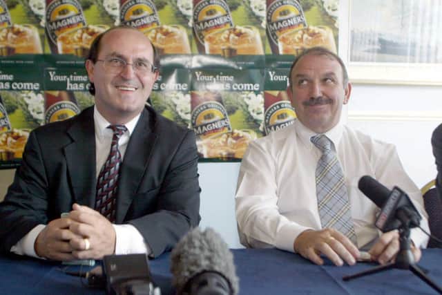 Dundee Chairman Peter Marr (right) with Giovanni di Stefano at Dens Park