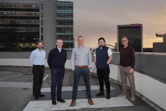 Left to right are Paul Wilson (STAC), John Moran (Murphy), Adrian Murphy (Murphy), Gregor Aikman (STAC) and Angus MacFadyen (STAC). Picture: Stewart Attwood