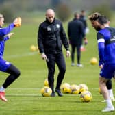 David Gray takes Hibs training ahead of their match against St Mirren.