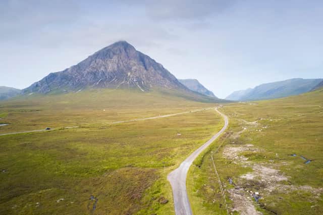 An aerial view of the West Highland Way as it passes Buachaille Etive Mor PIC: Richard Johnson / Getty Images