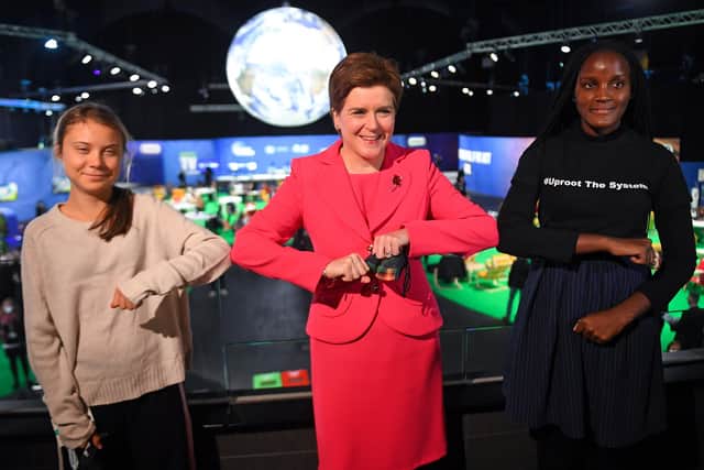 Scottish First Minister Nicola Sturgeon meets youth climate activists Greta Thunberg and Vanessa Nakate during the Cop26 summit which was held in Glasgow in November 2021. Picture: Andy Buchanan/PA