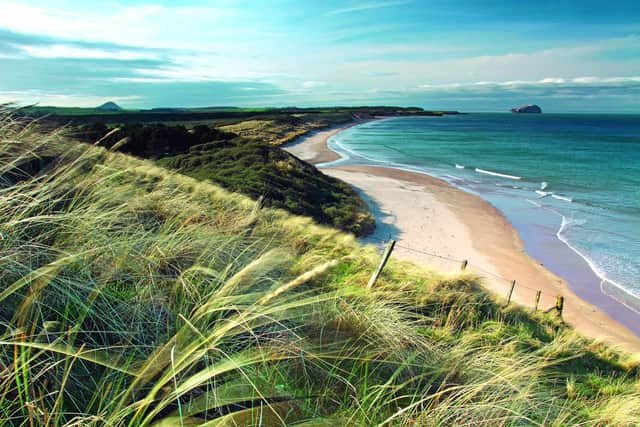 Tyninghame Beach, on the East Lothian coastline, Scotland, where Brianna’s rescue was filmed, with a distant view of Bass Rock and North Berwick Law. Pic: Keith Fergus/Alamy