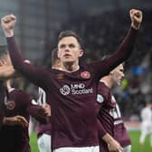 Hearts striker Lawrence Shankland celebrates scoring his 89th minute penalty to seal a 3-2 win over Motherwell.  (Photo by Mark Scates / SNS Group)