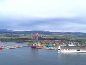 The 5,700-passenger MSC Meraviglia at Invergordon on the Cromarty Firth.
