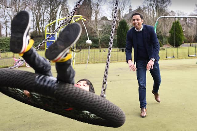 Anas Sarwar and his son Ailyan enjoy a visit to Glasgow's Maxwell Park following the announcement that the MSP is the new Scottish Labour leader (Picture: Jeff J Mitchell/Getty Images)