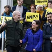 First Minister Humza Yousaf, and SNP Westminster leader, Stephen Flynn joined SNP candidate for the Rutherglen and Hamilton West by-election, Katy Loudon, at Cambuslang Miners Monument. Picture: Jeff J Mitchell/Getty Images