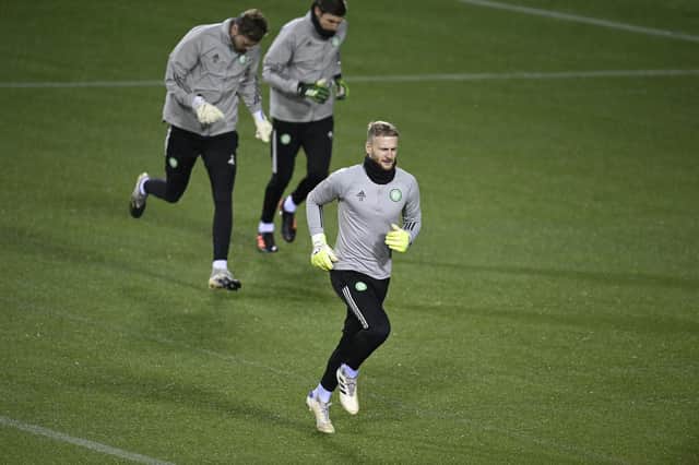 Celtic goalkeeper Scott Bain trains before the match. Picture: SNS