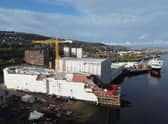 Hull 802, left, and Glen Sannox under construction at Ferguson Marine in Port Glasgow in October. Picture: John Devlin