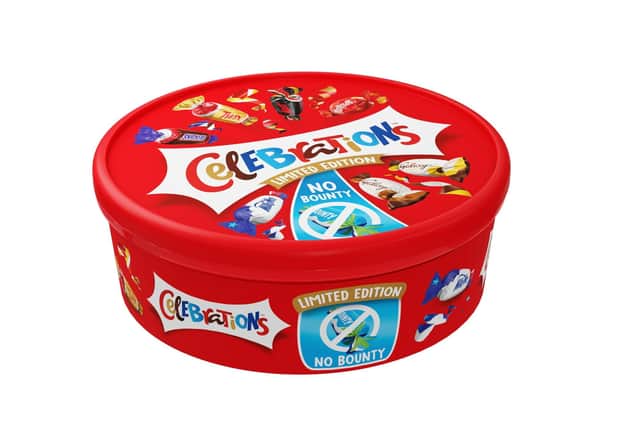 The limited-edition Celebrations tub without Bounty bars.