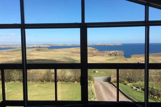 The view from a window in Levenwick, Shetland.