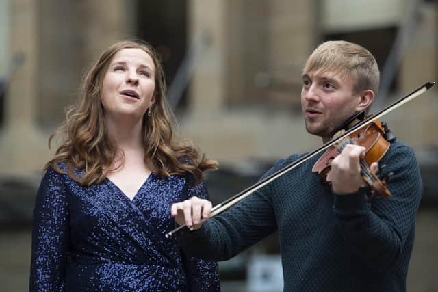 Singer-songwriter Beth Malcom and fiddler Eric Linklater launched the Celtic Connections programme at the Royal Concert Hall in Glasgow. Picture: Craig Foy/SNS Group.