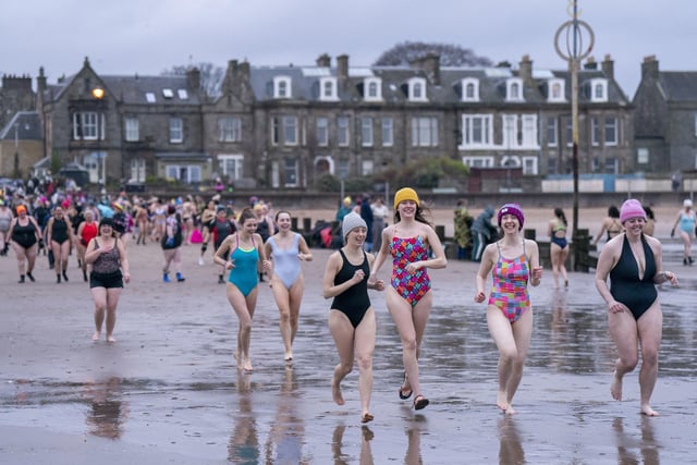 Swimmers take a dip in the Firth of Forth at Portobello in Edinburgh, to mark International Women's Day. Photo Jane Barlow/PA Wire