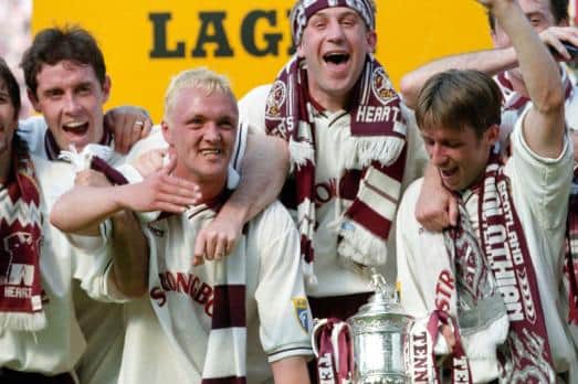 David Weir, (second left) celebrates with Stefano Salvatori, Steve Fulton, Jim Hamilton and Neil McCann.