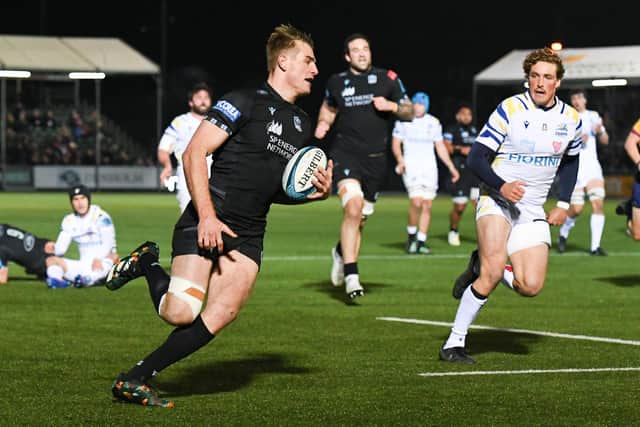 Stafford McDowall scores against Zebre, one of seven tries he has contributed this season.  (Photo by Ross MacDonald / SNS Group)