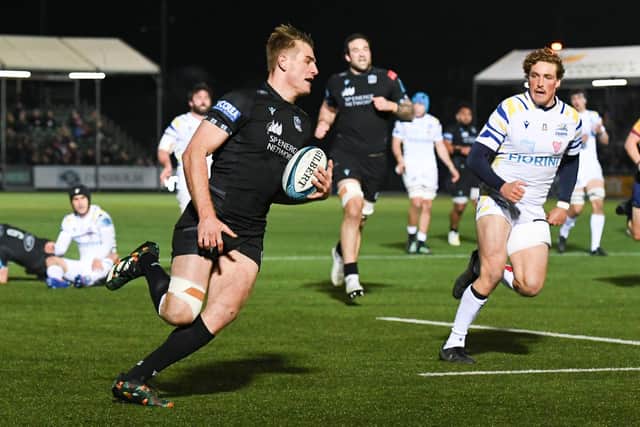 Stafford McDowall scores against Zebre, one of seven tries he has contributed this season. (Photo by Ross MacDonald / SNS Group)