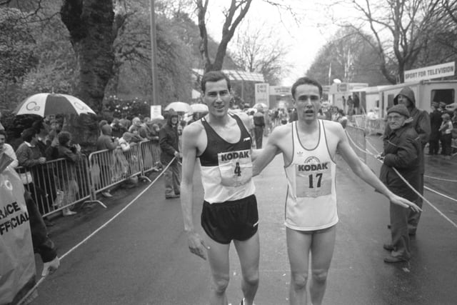 Mark Roland and Michael Chorlton came 1st and 2nd respectively in the Men's section of the Kodak Glasgow Garden Festival 10km road race, May 1988.