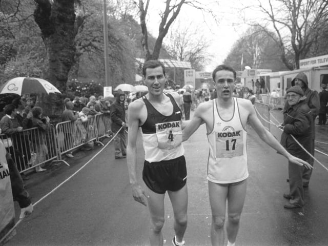 Mark Roland and Michael Chorlton came 1st and 2nd respectively in the Men's section of the Kodak Glasgow Garden Festival 10km road race, May 1988.