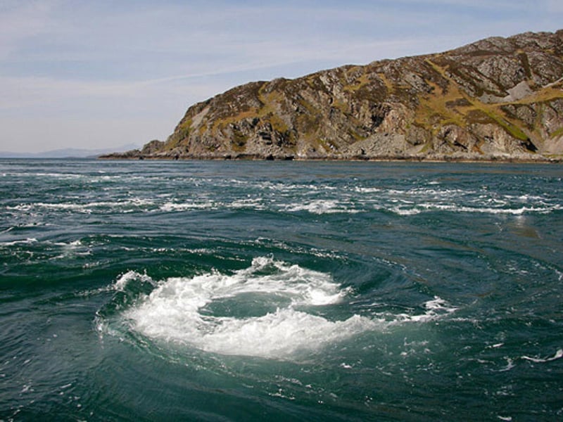 Visit Scotland calls it “It is one of the largest permanent whirlpools on earth and one of the most dangerous stretches of water around the British Isles.” You can find it churning water between the Scottish islands of Scarba and Jura.