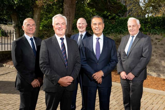 From left: Mark Brown, Michael Reid, Alan Stewart, Rakesh Shaunak, managing partner and chairman of MHA, and William Anderson, pictured at Carden Place, Aberdeen.