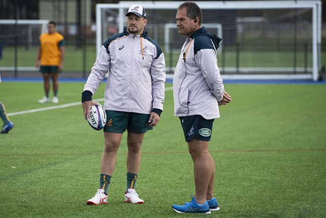 Australia captain James Slipper, left, with coach Dave Rennie during a training session at Peffermill in Edinburgh. (Picture: Paul Devlin - SNS Group)
