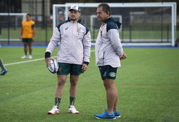 Australia captain James Slipper, left, with coach Dave Rennie during a training session at Peffermill in Edinburgh. (Picture: Paul Devlin - SNS Group)