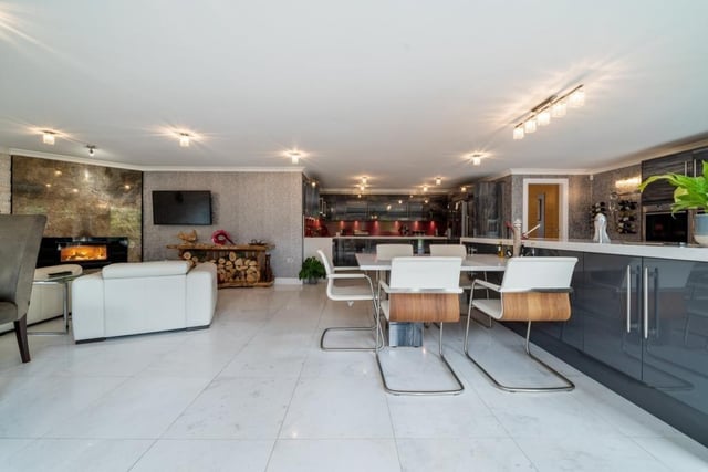 Kitchen, dining and living area.