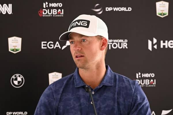 Victor Perez speaks during a press conference prior to the Hero Dubai Desert Classic at Emirates Golf Club. Picture: Ross Kinnaird/Getty Images.