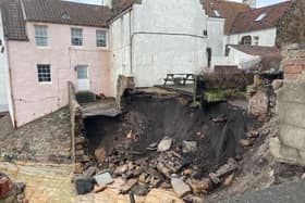 This is the scene in the Fife fishing village of Pittenweem after a sea wall and shared walkway leading to iconic historical properties gave way after being battered by waves during recent exceptionally high tides
