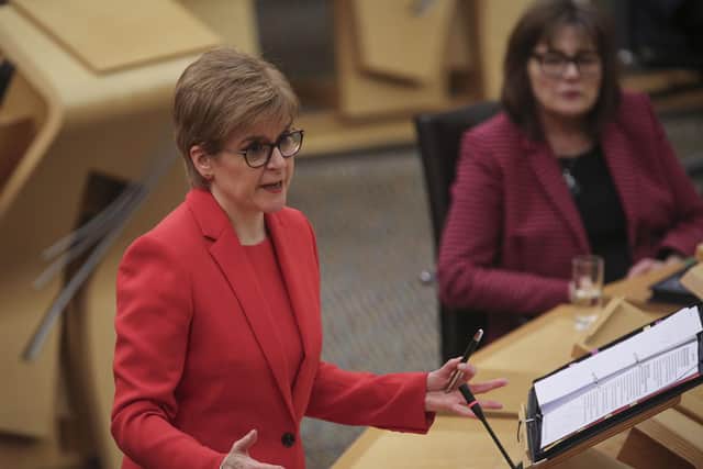 First Minister Nicola Sturgeon during a ministerial statement in the Scottish Parliament where she announced a change in levels for areas in Scotland