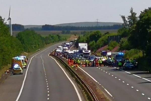Crash scene: The M74 was closed for more than 7 hours. (Pic: Davie Murray)