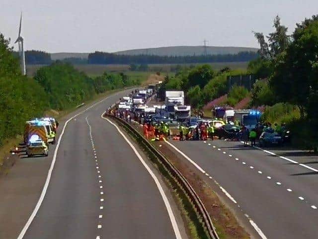 Crash scene: The M74 was closed for more than 7 hours. (Pic: Davie Murray)