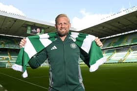 New Celtic goalkeeper Kasper Schmeichel is unveiled to the media during a press conference at Celtic Park.