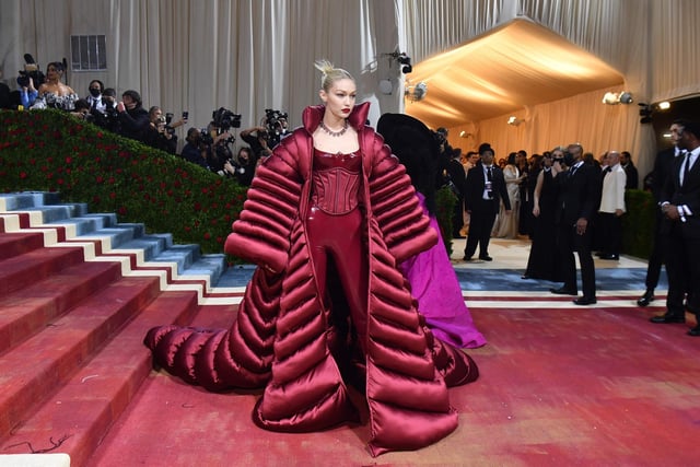 US model Gigi Hadid arrives for the 2022 Met Gala at the Metropolitan Museum of Art on May 2, 2022, in New York. Photo by ANGELA WEISS/AFP via Getty Images