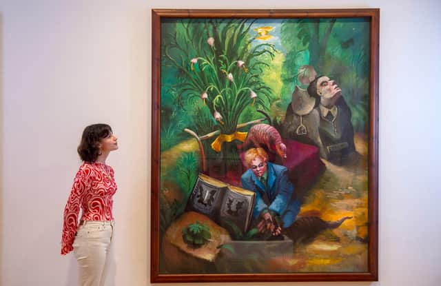 Rachel Ashenden of National Galleries Scotland views Steven Campbell’s painting Portrait of Rorschach Testing Himself and Finding Himself Guilty. Picture: Neil Hanna