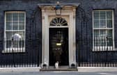 Larry the Downing Street cat sits on the step outside 10 Downing Street