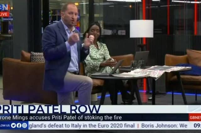 GB News said its presenter Guto Harri breached its "standards" by taking the knee on air in support of England's footballers.