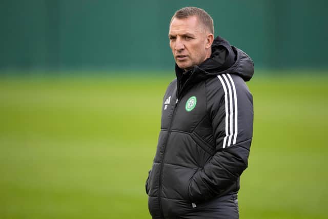 LENNOXTOWN, SCOTLAND - OCTOBER 06: Celtic Manager Brendan Rodgers during a Celtic training session at the Lennoxtown Training Centre, on October 06, 2023, in Lennoxtown, Scotland. (Photo by Ross MacDonald / SNS Group)