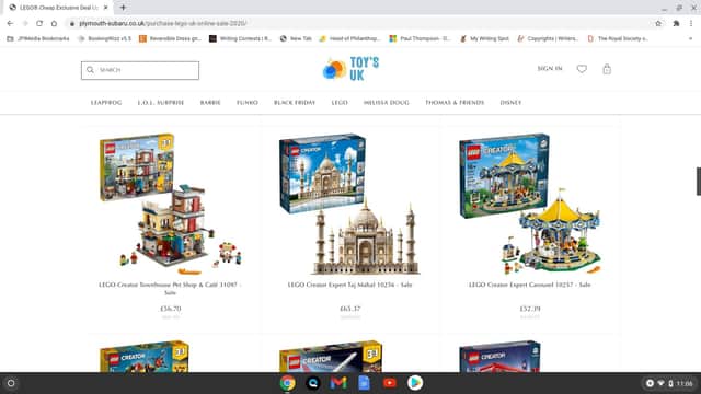 The website claims to sell Lego at discount prices.