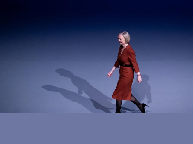Prime Minister Liz Truss after delivering her keynote speech at the Conservative Party annual conference at the International Convention Centre in Birmingham. Picture; 05/10/22