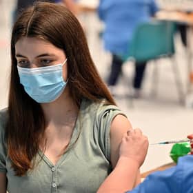 Teenager Katie Moore receives a Covid vaccination at the Barrhead Foundry vaccination centre near Glasgow. Picture: PA